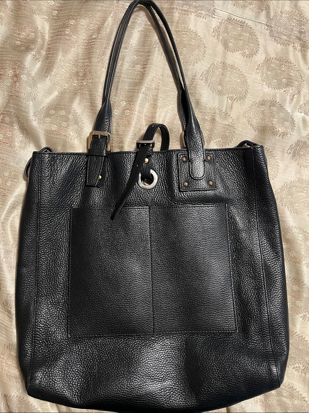 Classic Black Leather Tote Bag